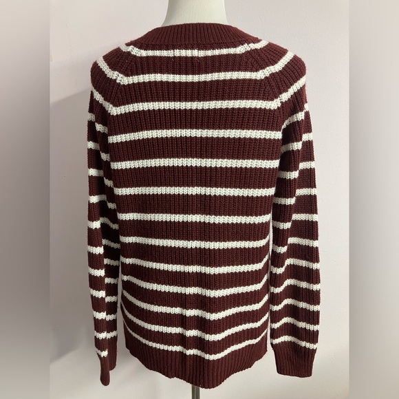 SO Women’s Pullover Sweater, Large, Burgundy/White Stripes, Casual, Knit Stitch - Picture 2 of 7
